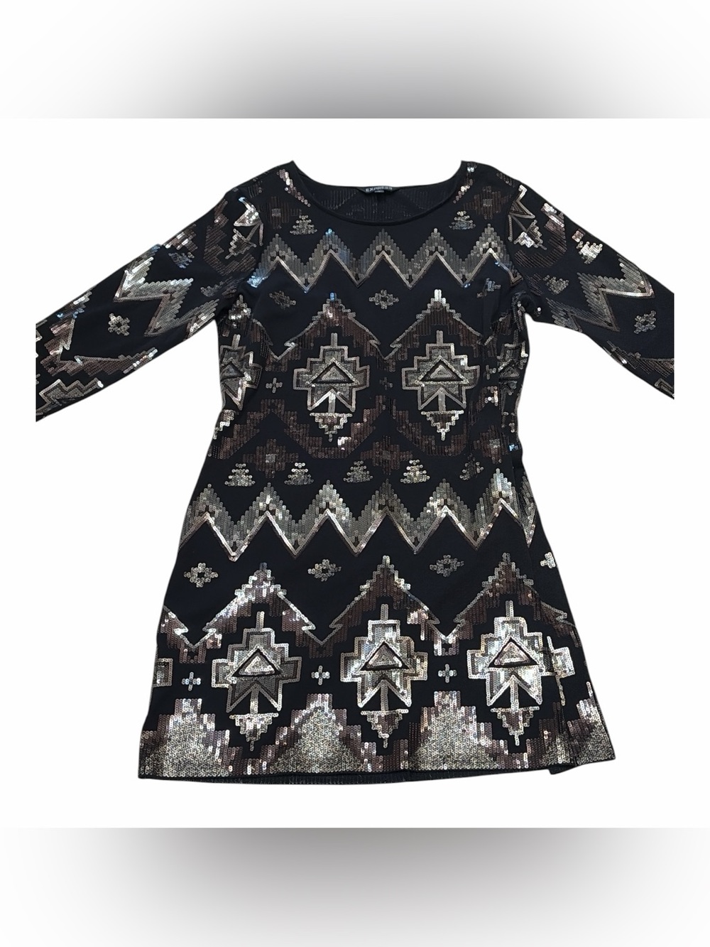 EXPRESS Black Sequin Aztec-Pattern Dress
